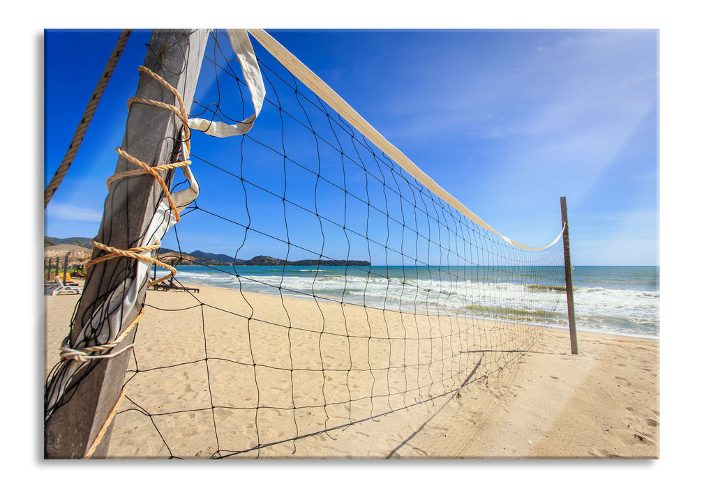 Volleyballnetz am Strand, Glasbild