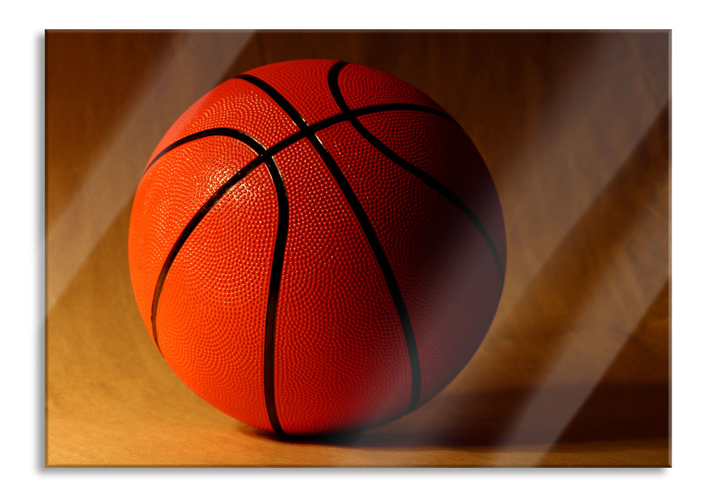 Pixxprint Basketball schwarzer Hintergrund, Glasbild