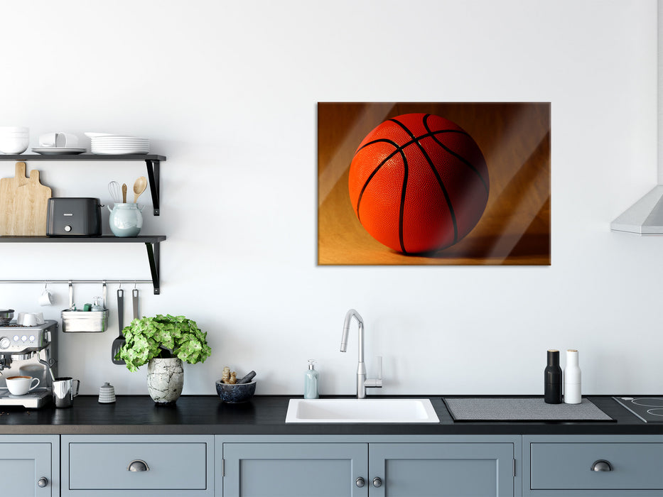 Basketball schwarzer Hintergrund, Glasbild