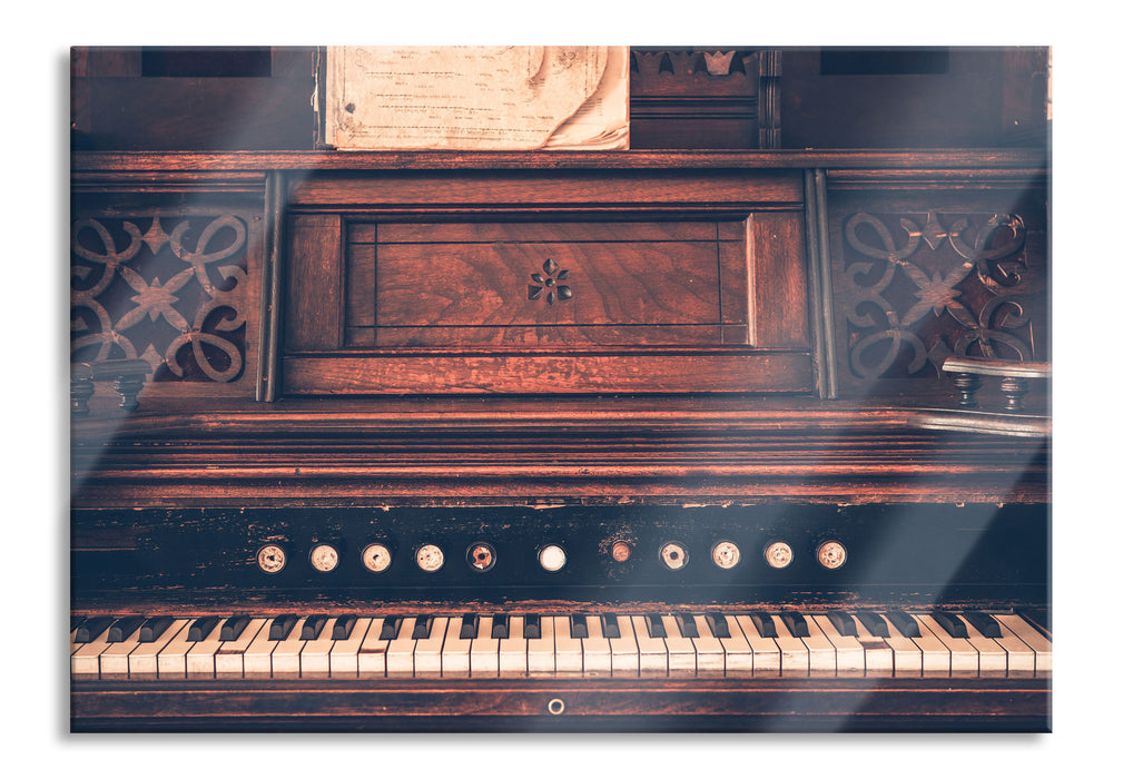 Pixxprint altes Klavier schwarz-Weiß, Glasbild