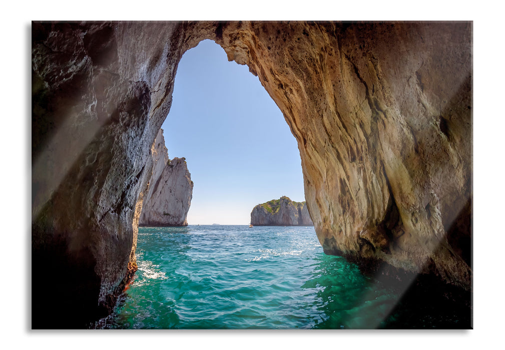 Pixxprint Felstor im Meer, Glasbild