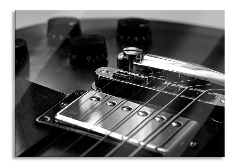 Pixxprint Black and White Guitar Gitarre, Glasbild