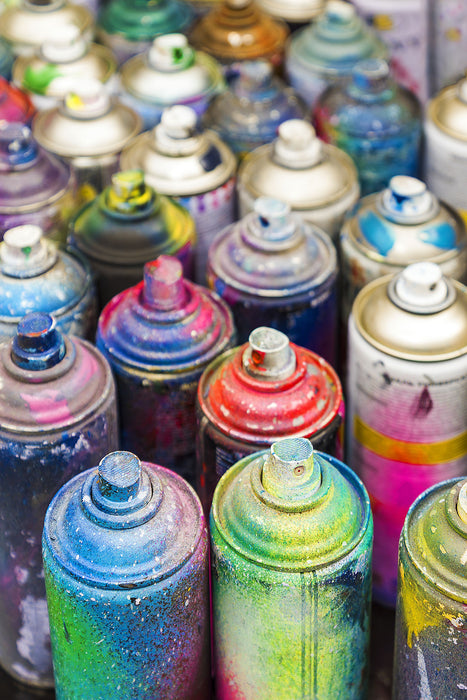 Graffiti Farbflaschen, Glasbild