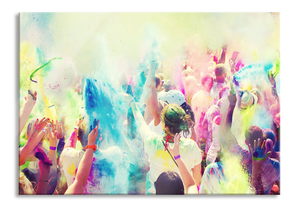 Pixxprint Farben Festival Holi Indien, Glasbild
