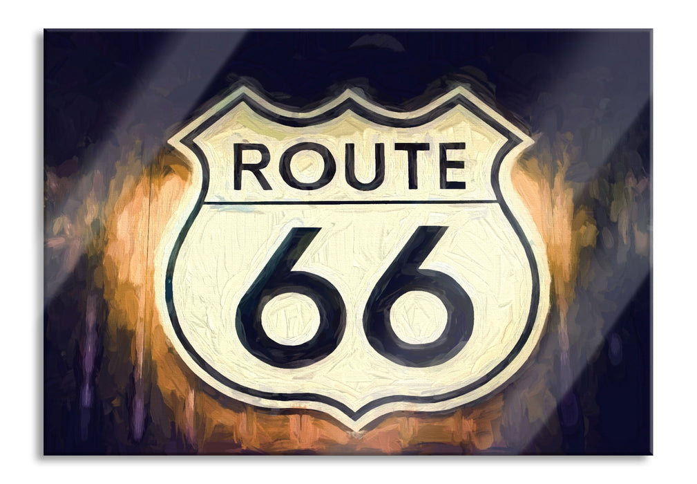 Pixxprint Route 66 Schild, Glasbild