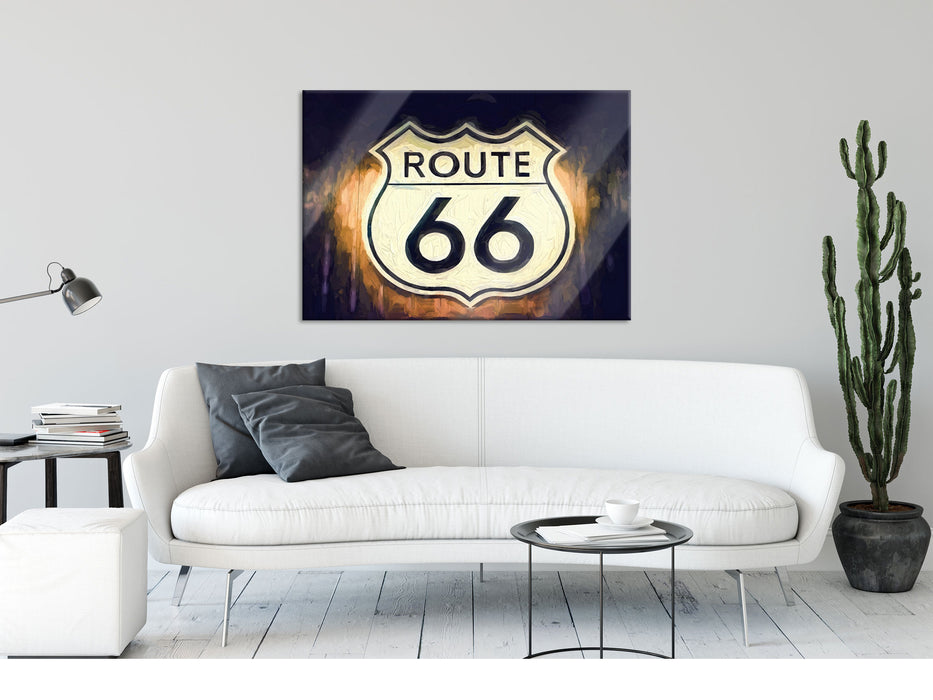Route 66 Schild, Glasbild