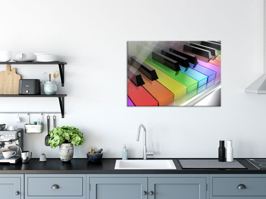 Piano Regenbogen Klaviertasten, Glasbild