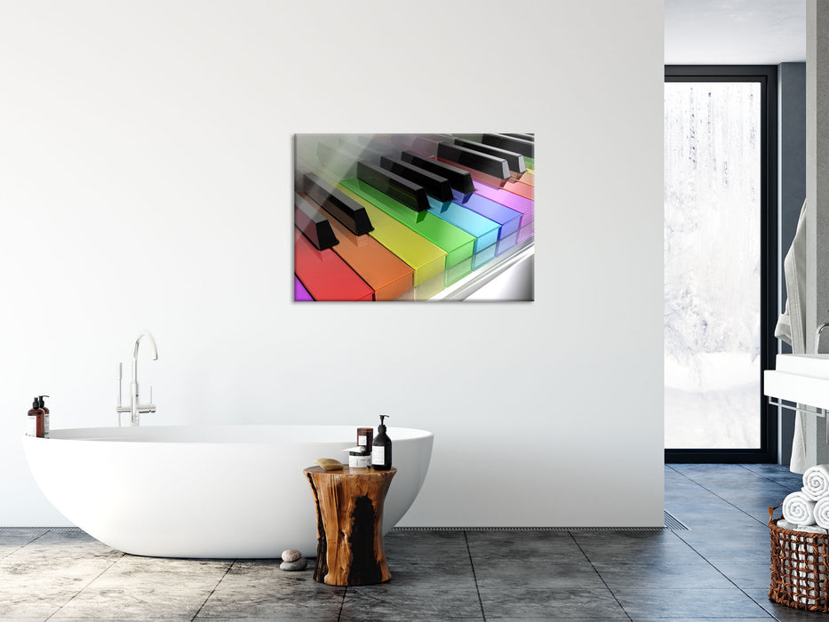 Piano Regenbogen Klaviertasten, Glasbild