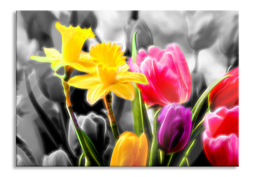 Pixxprint Narzissen und Tulpen, Glasbild