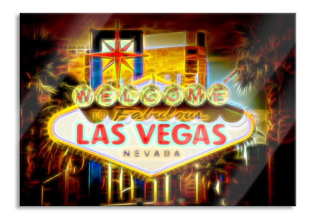 Pixxprint Ortseingangsschild Las Vegas, Glasbild