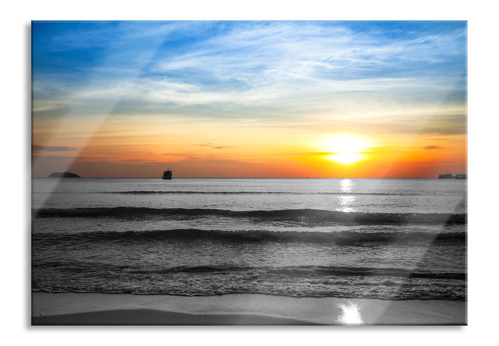 Pixxprint Malibu Beach Sunrise Water Sand, Glasbild