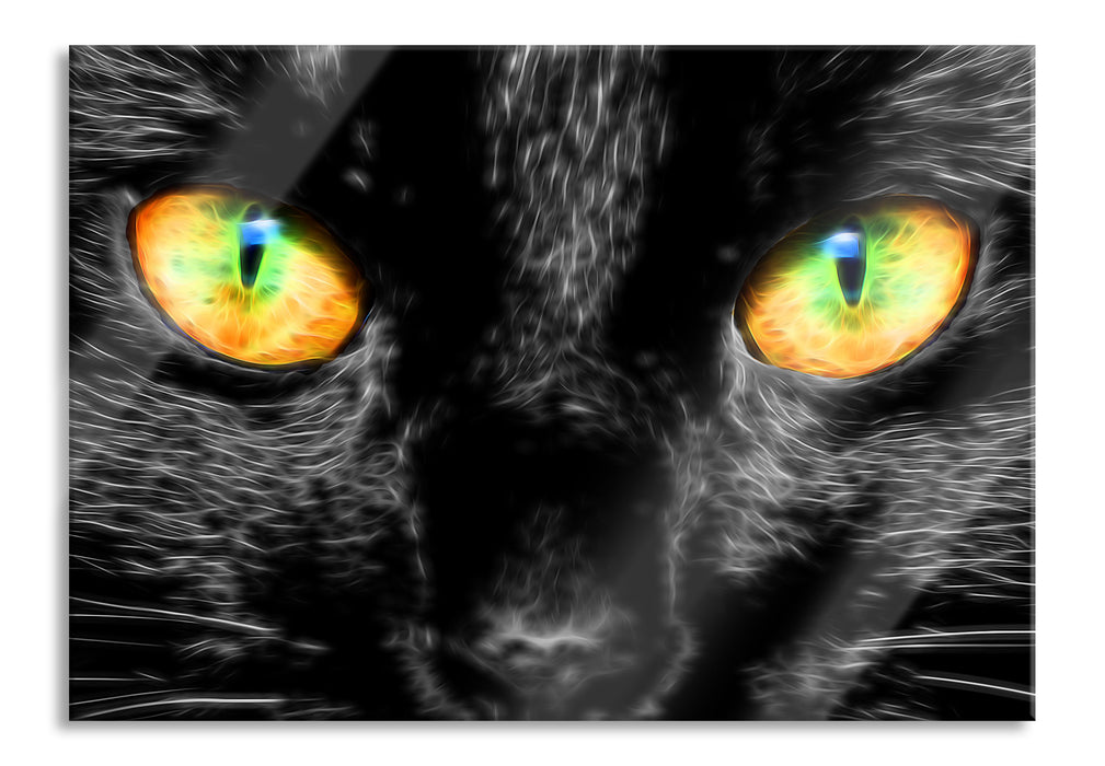 Pixxprint schwarze Katze mit magischen Augen, Glasbild