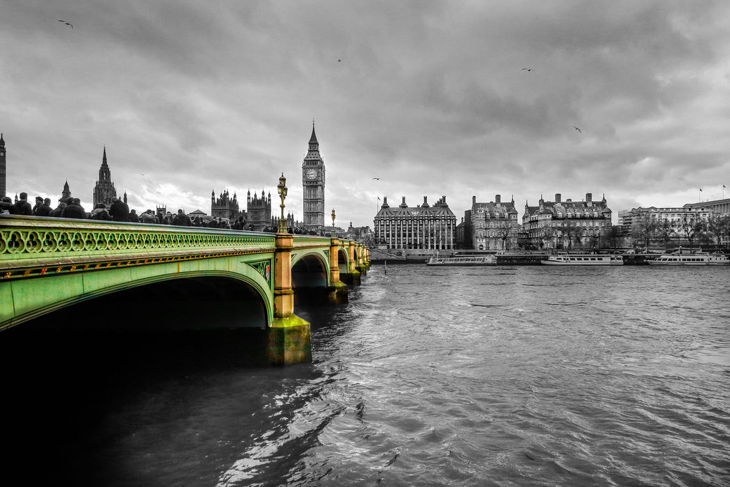 London mit Themse und Big Ben, Glasbild