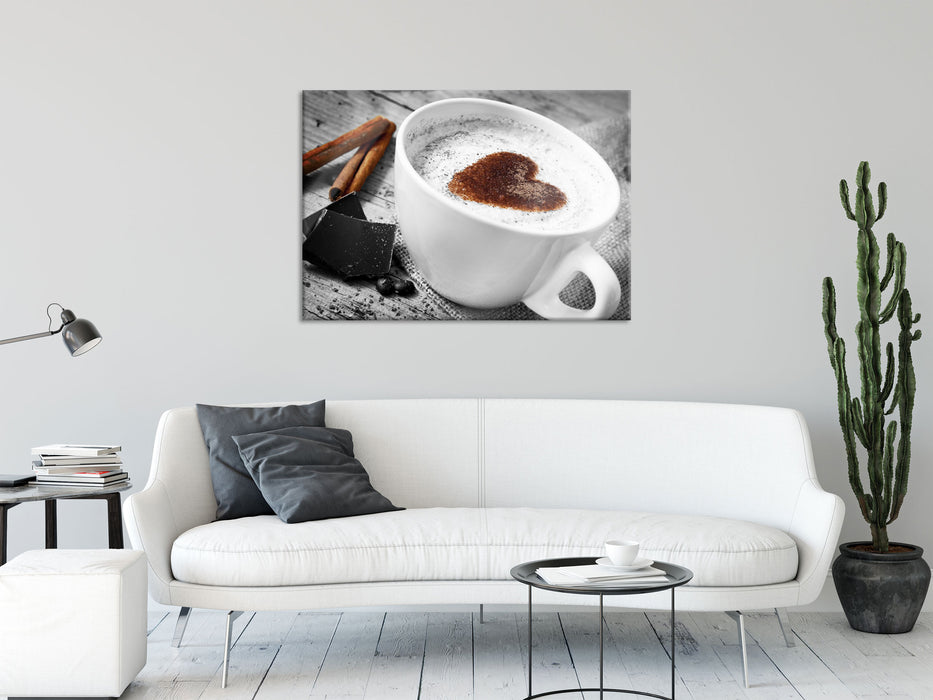 schönes Kaffeesahneherz, Glasbild