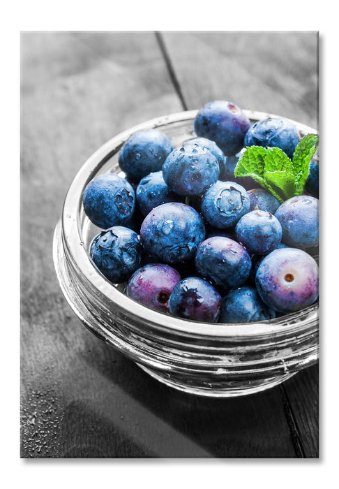 Pixxprint Schale voller Heidelbeeren, Glasbild