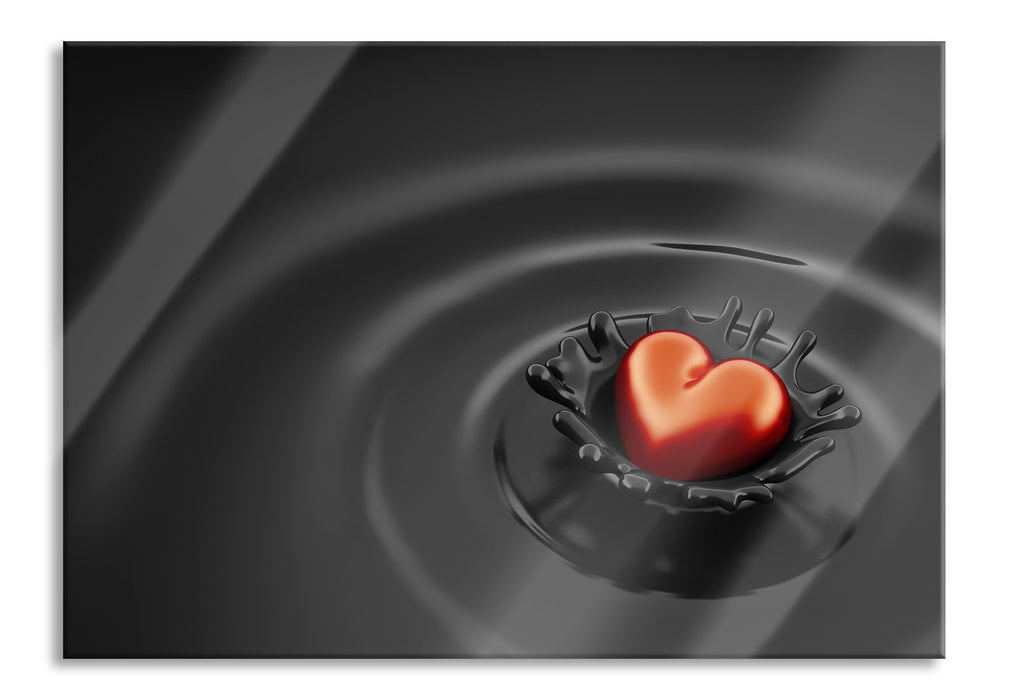 Rotes Herz in Schokolade, Glasbild