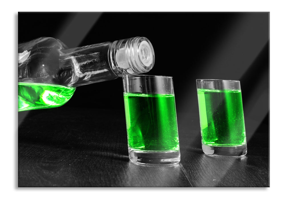 Pixxprint Dark Grüner Absinth, Glasbild