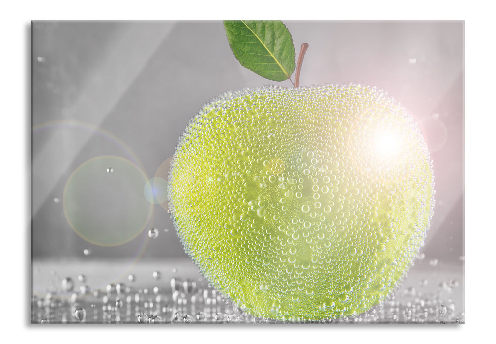 Pixxprint Apfel mit Wasserperlen, Glasbild