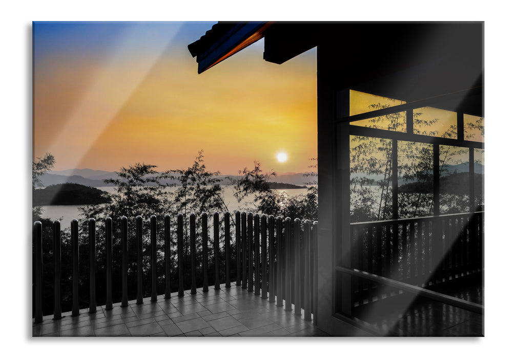 Pixxprint Sonnenuntergang am See, Glasbild