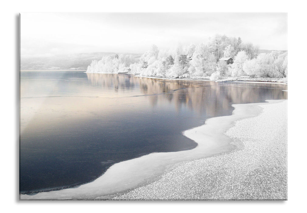 Pixxprint Winterlandschaft Wald Schnee, Glasbild