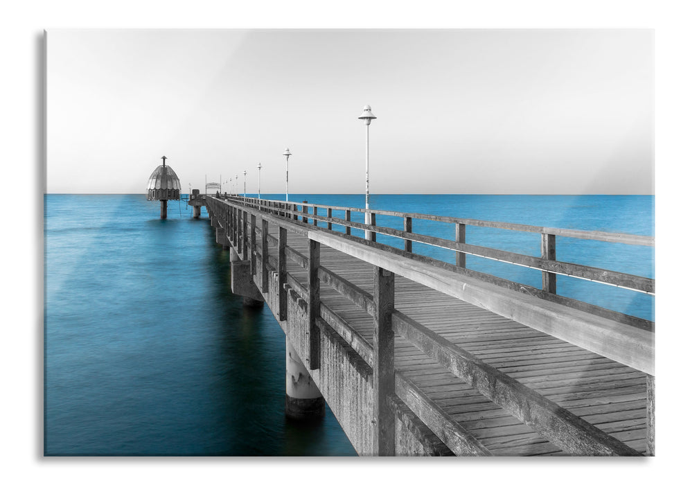 Pixxprint Langer Pier Steg ins Meer, Glasbild