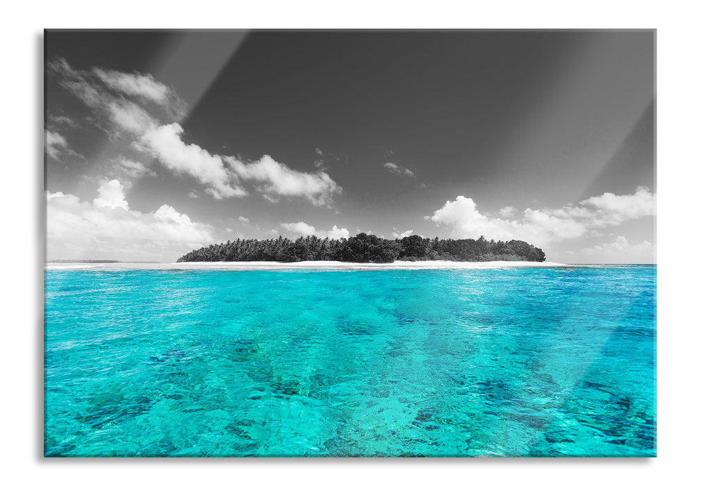 Pixxprint Malediven mit azurblauen Wasser, Glasbild