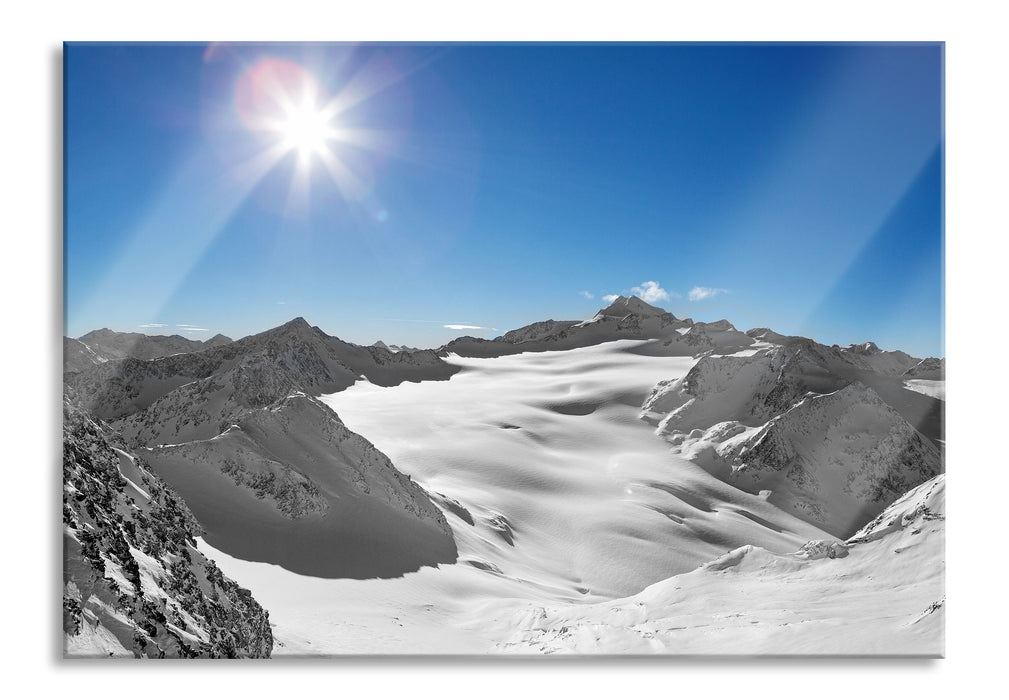 Pixxprint Sonne in den Winterbergen, Glasbild