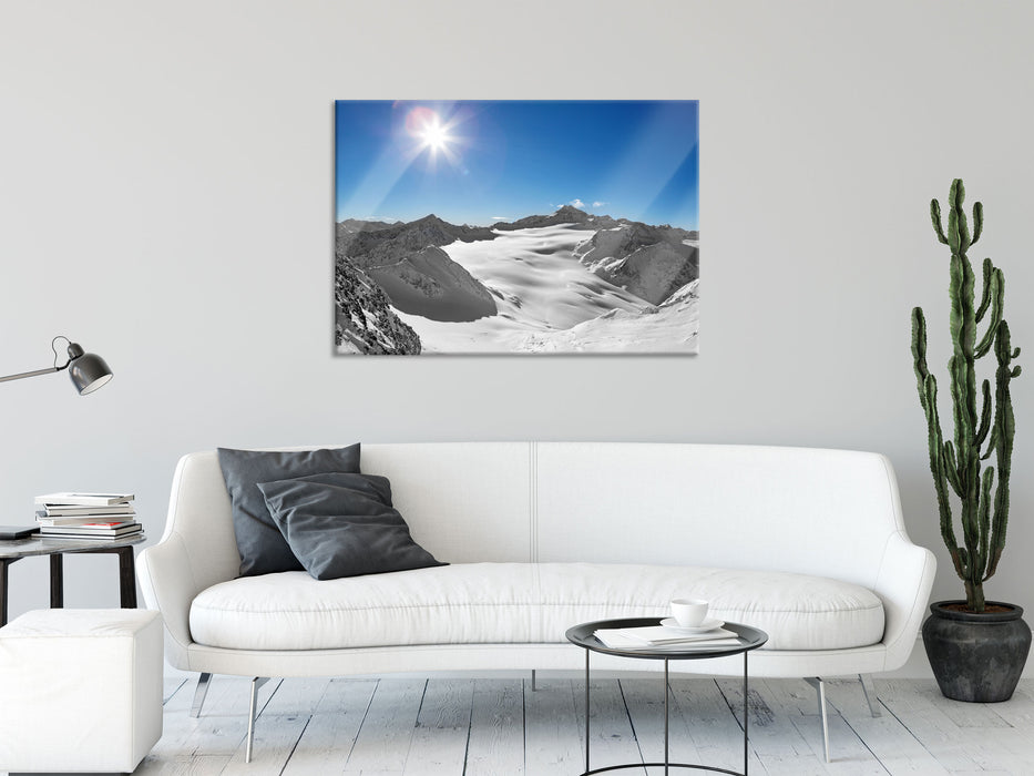 Sonne in den Winterbergen, Glasbild
