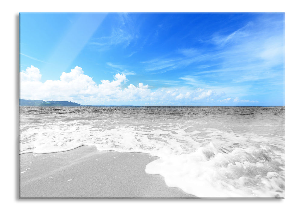 Sandstrand mit Welle, Glasbild