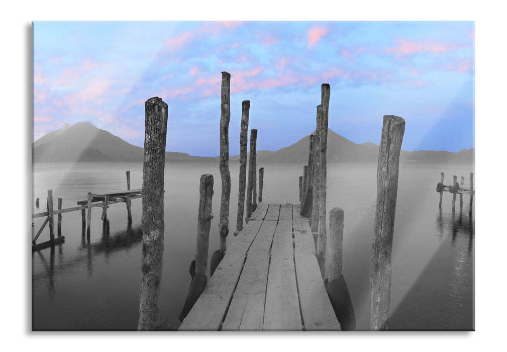 Pixxprint Holzstege am Seeufer, Glasbild