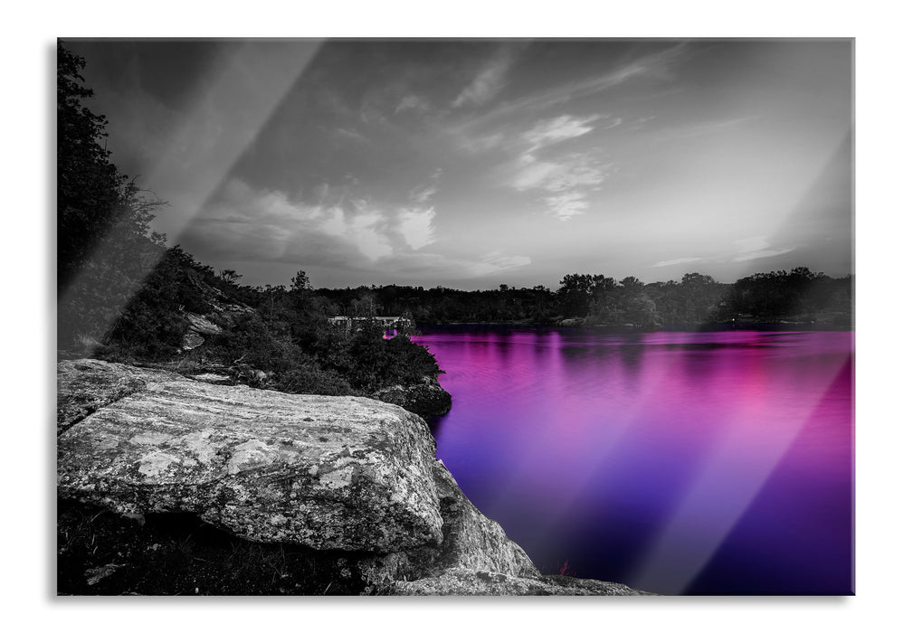 Pixxprint Seelandschaft in der Dämmerung, Glasbild