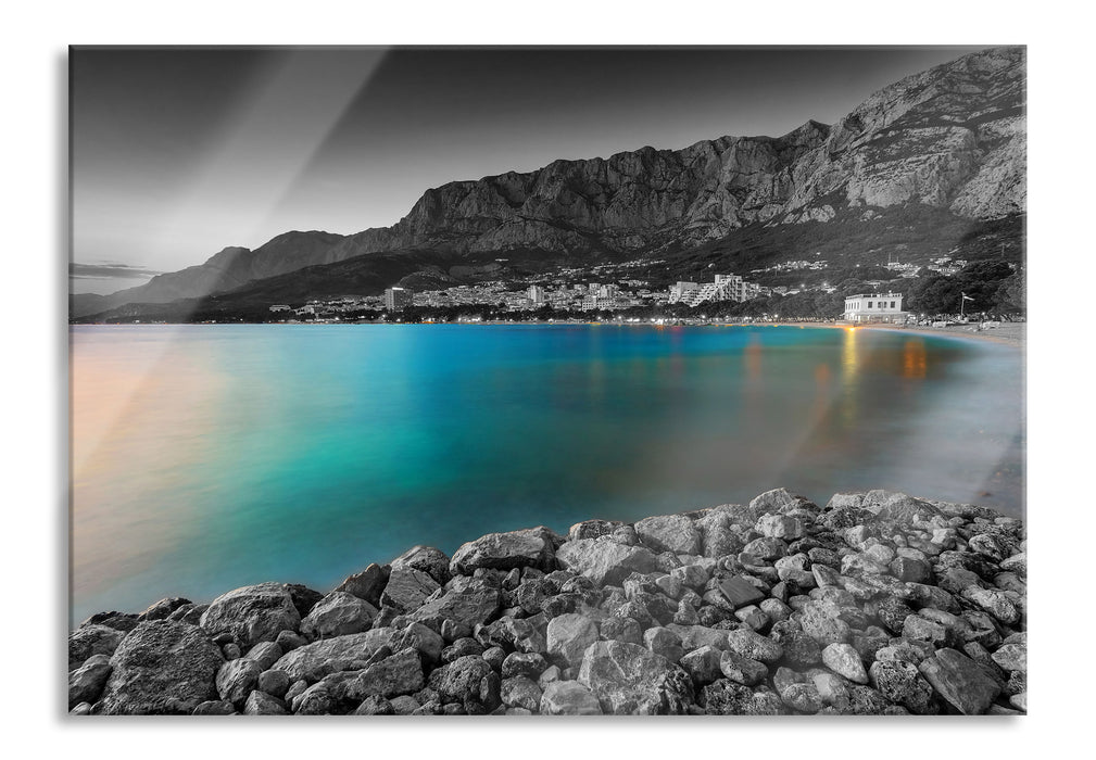 Pixxprint Strand in Makarska Kroatien, Glasbild