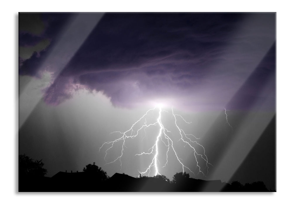 Pixxprint Gewitter über Häusern, Glasbild