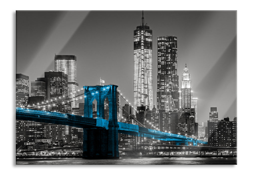 Brooklyn Bridge mit Wolkenkratzern, Glasbild