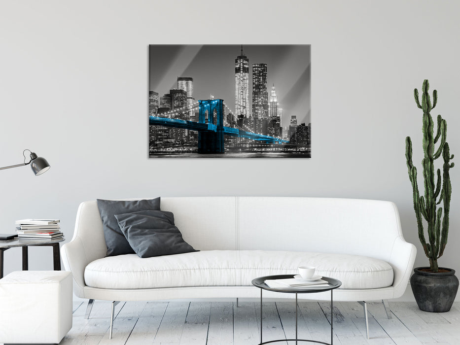 Brooklyn Bridge mit Wolkenkratzern, Glasbild