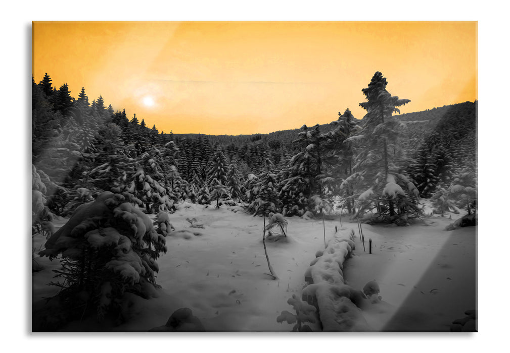 Pixxprint Wald im verschneiten Winter, Glasbild