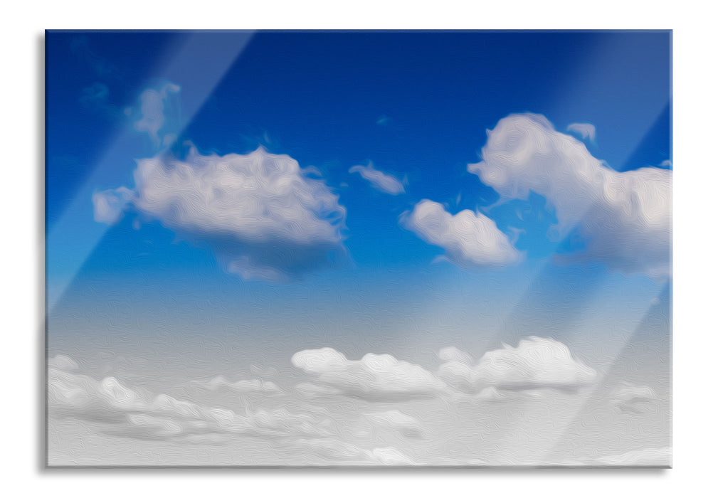 Pixxprint Schäfchenwolken an blauem Himmel, Glasbild
