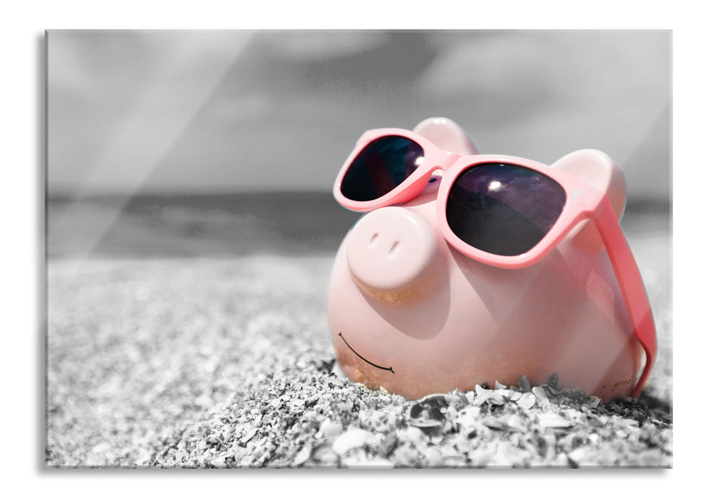 Pixxprint Sparschwein Sonnenbrille, Glasbild