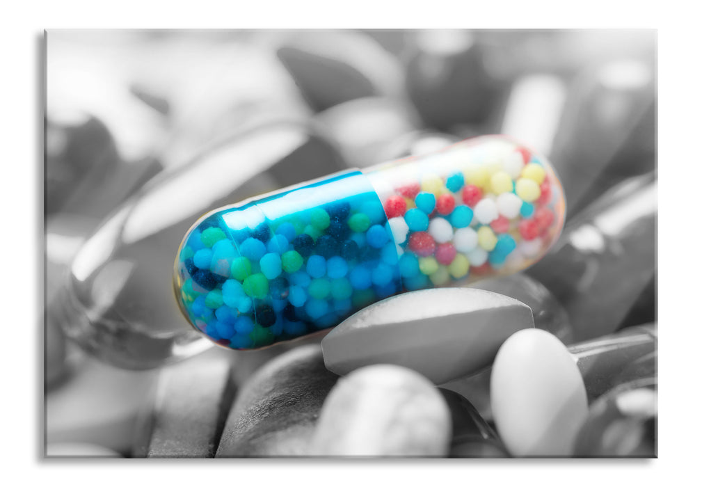 Pixxprint Perlen in Tablettenhülse, Glasbild