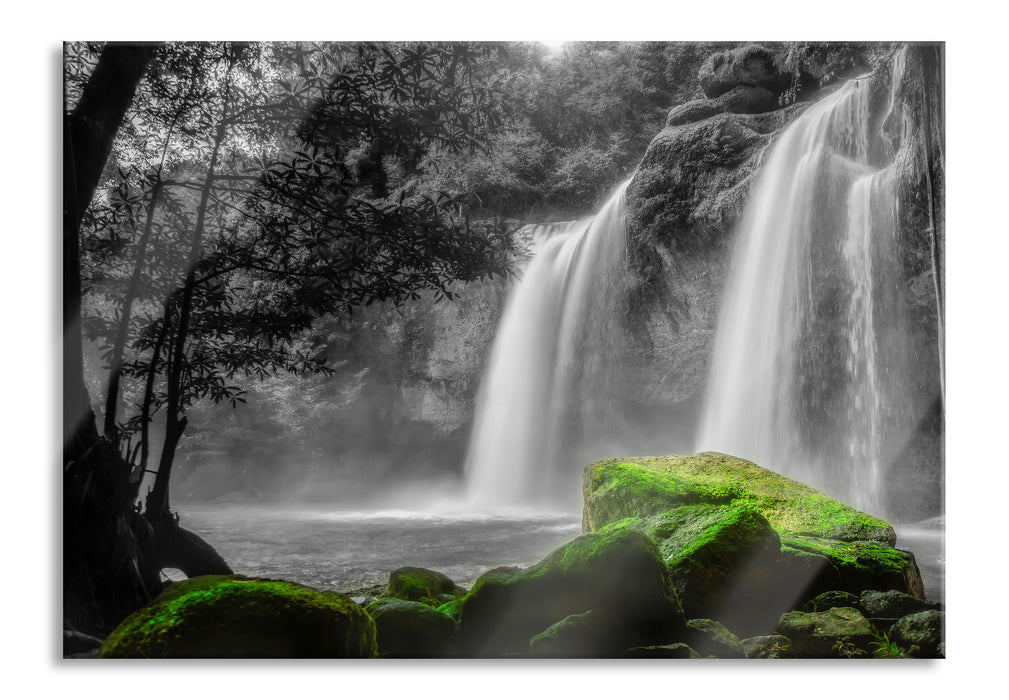 Pixxprint Wasserfall im Dschungel, Glasbild