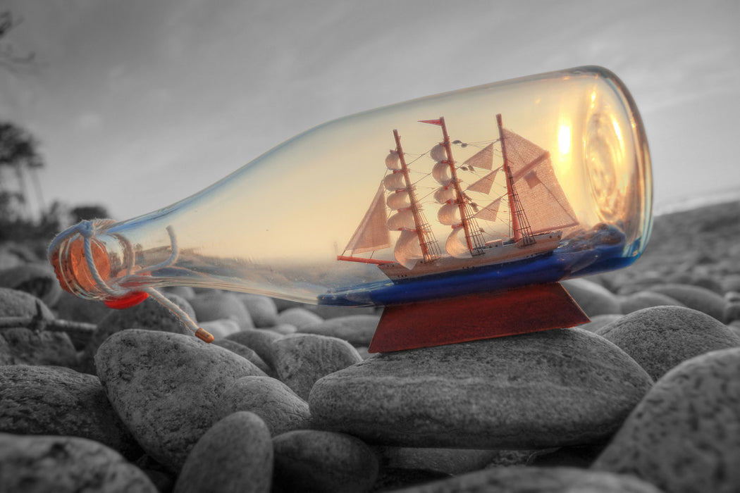 Schiff in Flasche, Glasbild