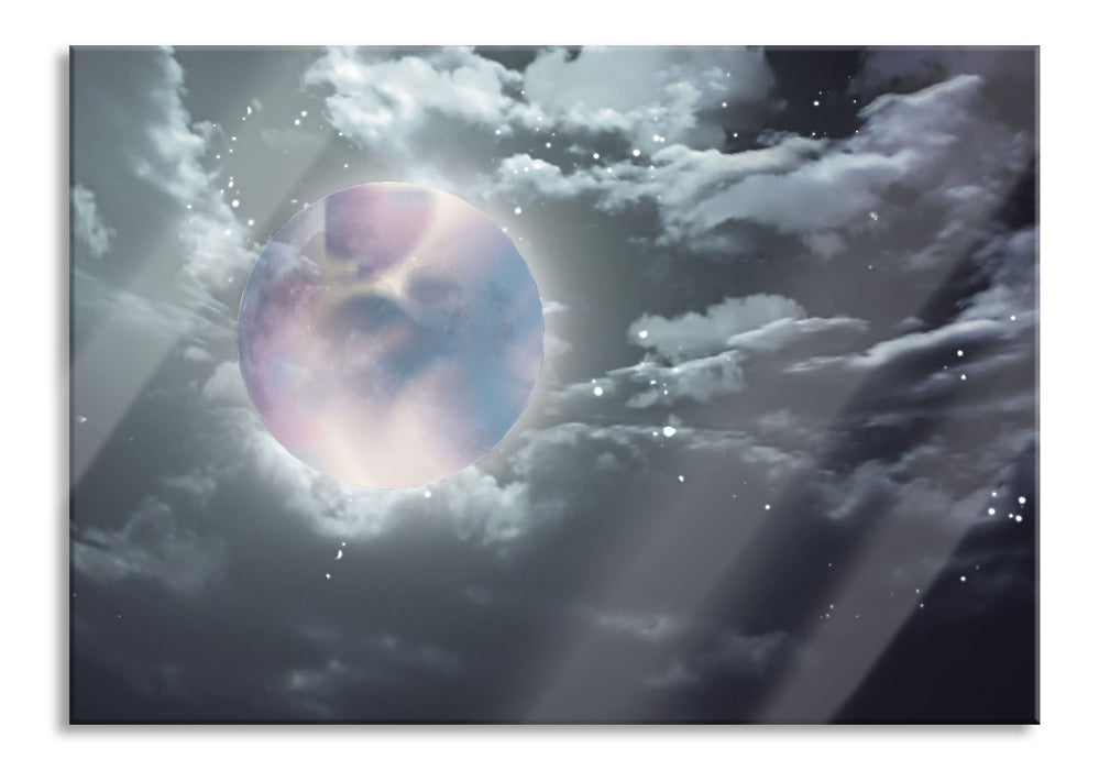 Pixxprint Vollmond Sterne Wolken, Glasbild