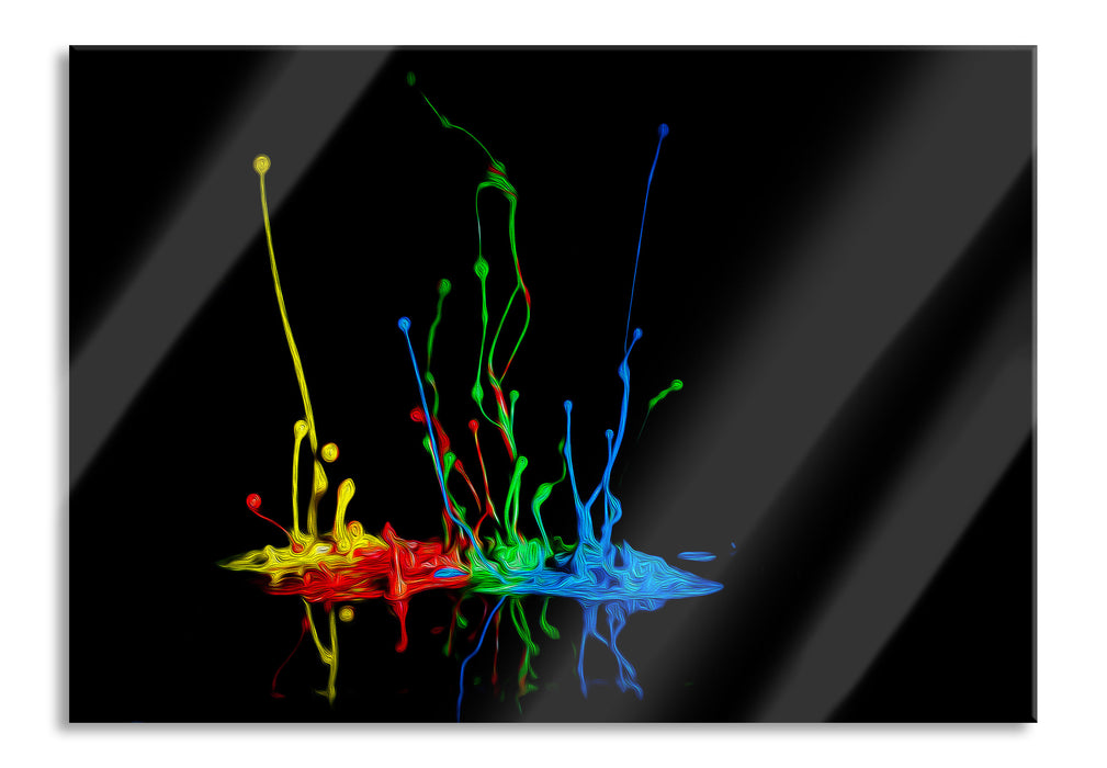 Pixxprint Dark bunte Farbspritzer, Glasbild