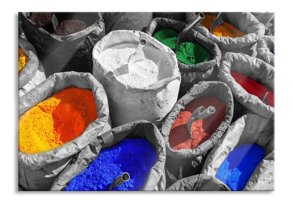 Bunte Farben für Holi Festival, Glasbild