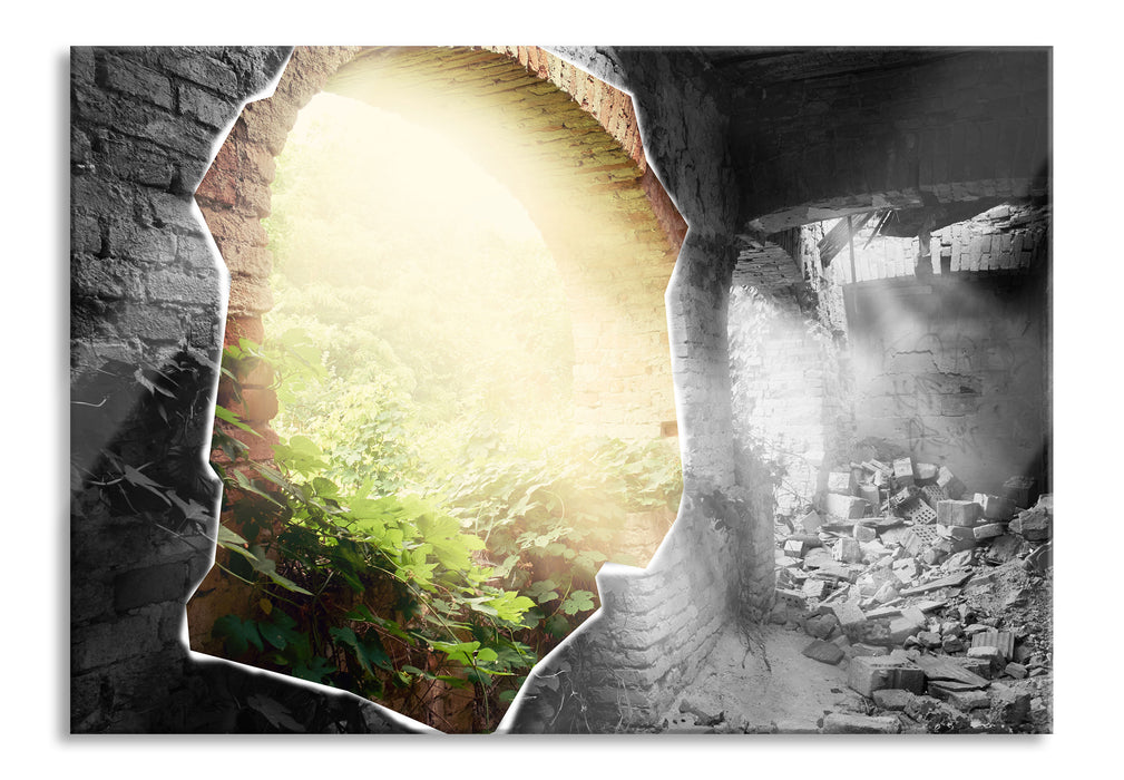 Pixxprint erleuchtete Ruine, Glasbild