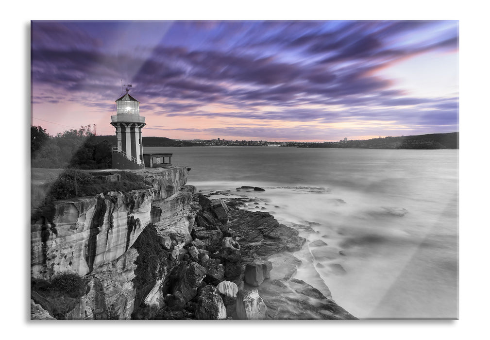 Pixxprint Leuchtturm an Klippe, Glasbild