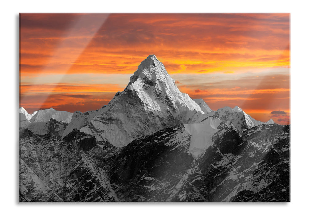 Pixxprint Hoher schneebedeckter Berg, Glasbild