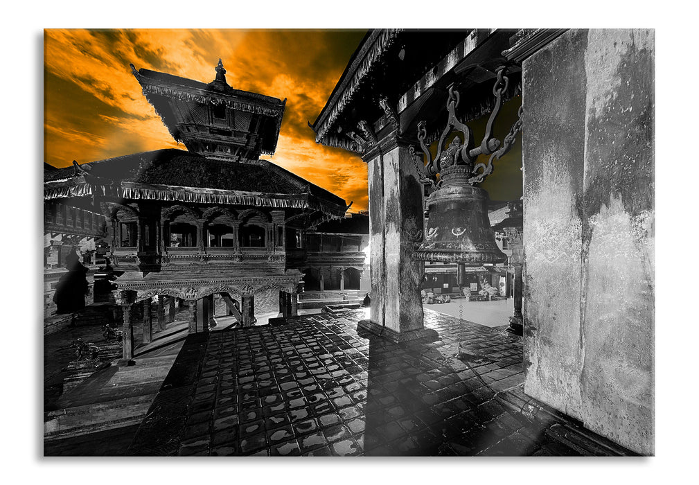 Pixxprint Stadt Bhaktapur am Abend, Glasbild