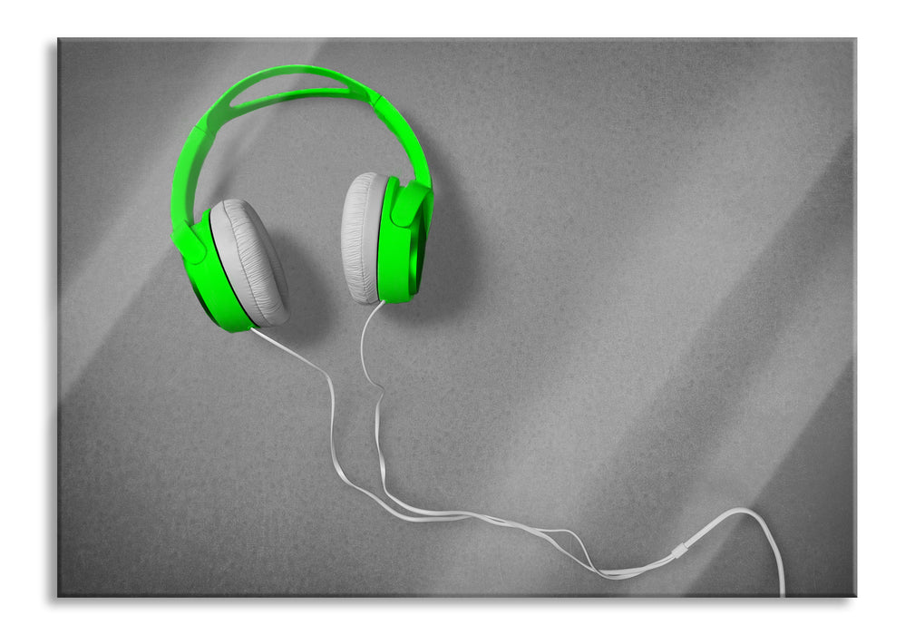 Pixxprint Coole grüne Kopfhörer, Glasbild