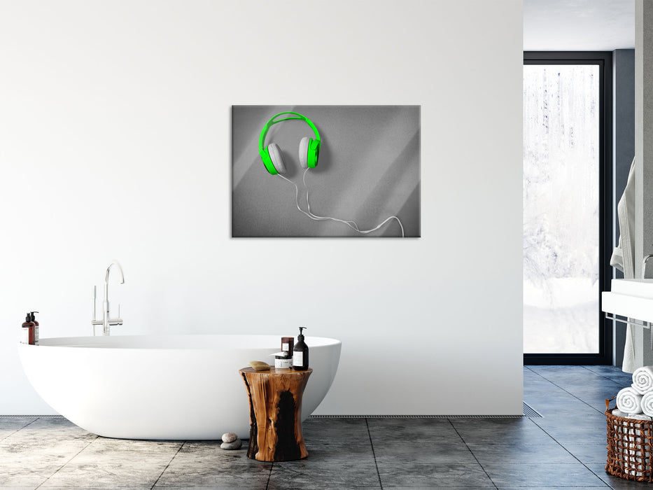 Coole grüne Kopfhörer, Glasbild
